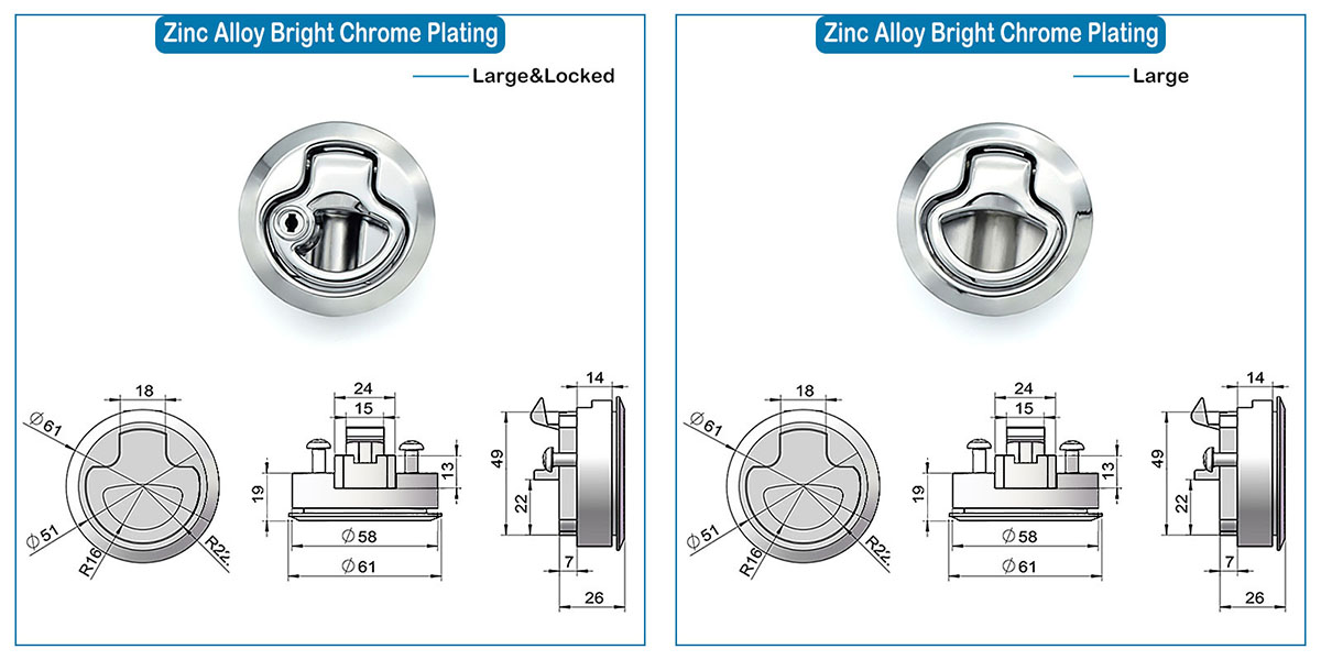 Size image for Zinc Alloy Embedded Round Locking Handle